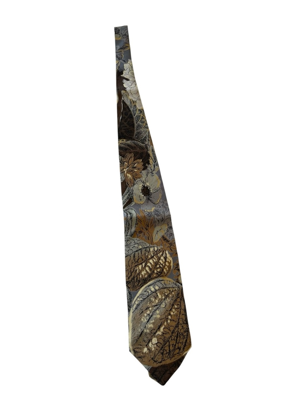 Italian Silk Tie Brown Gold Floral Vintage Classic Wide Necktie Retro